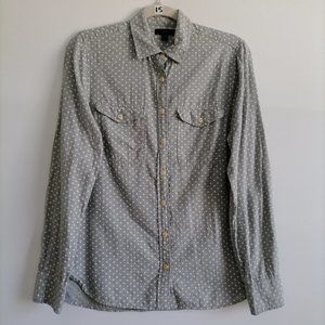 J Crew Women's Gray White Polka Dot Button Down Shirt Size 6